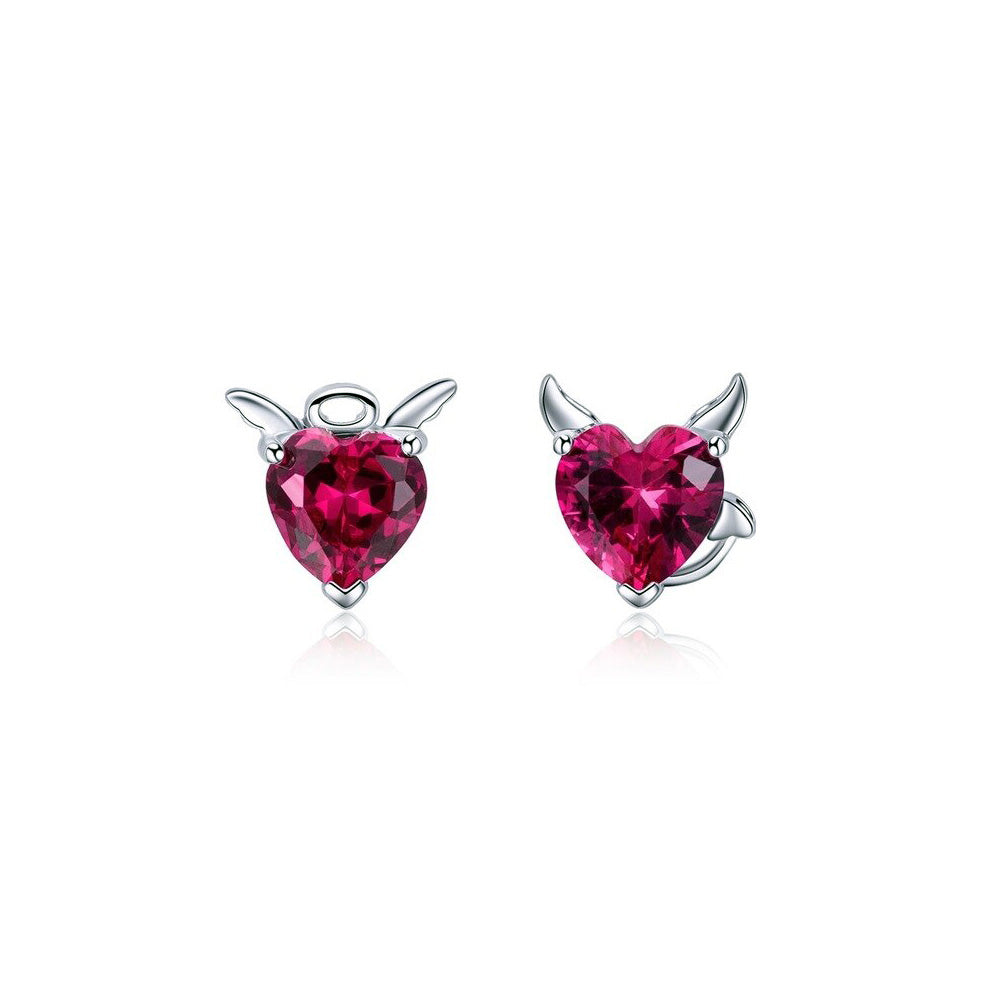 Sterling Silver Angel & Devil Heart Stud Hypoallergenic Earrings