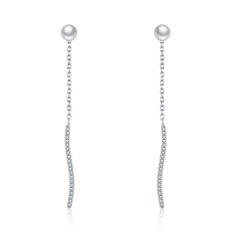 Sterling Silver Pearl Long Drop Hypoallergenic Earrings