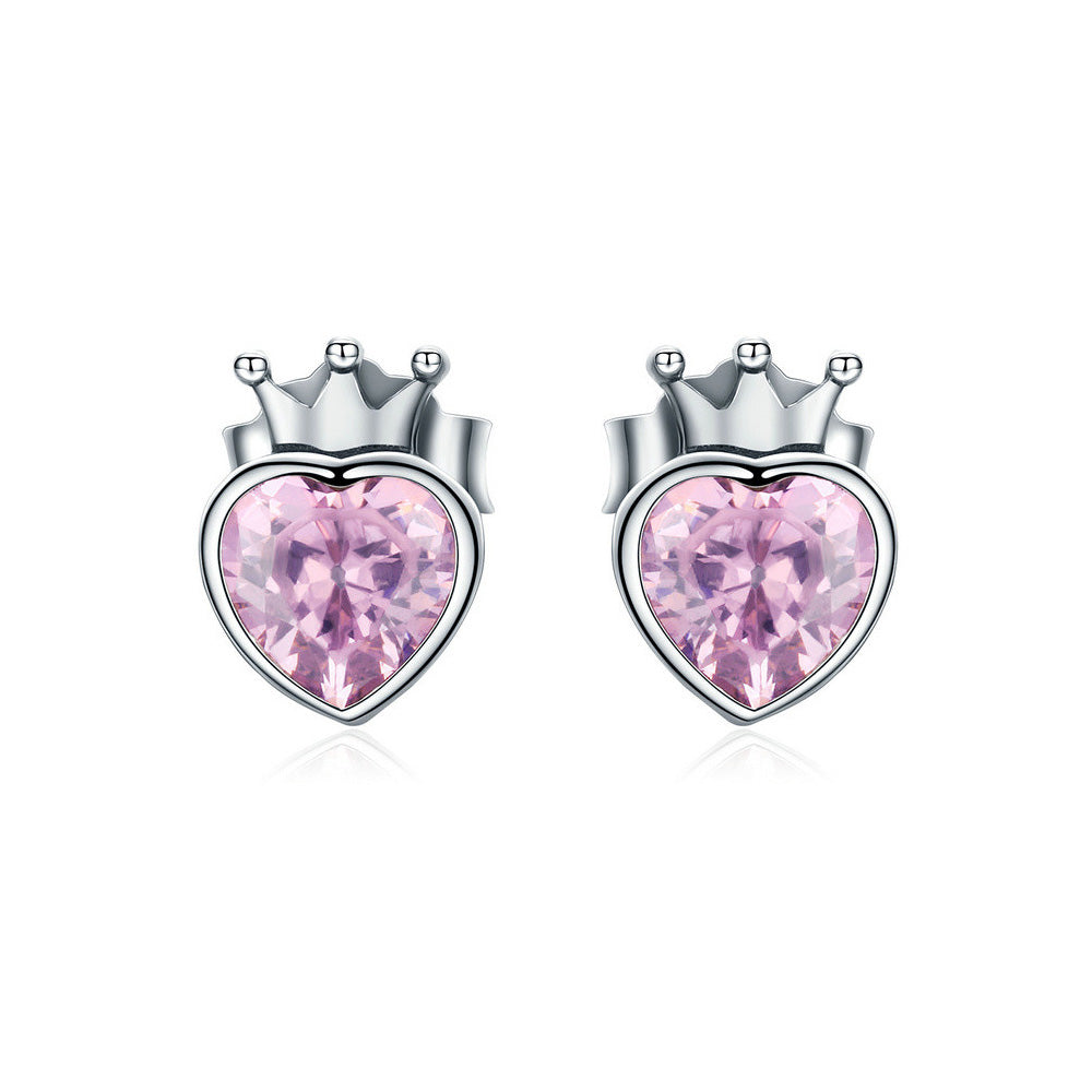 Sterling Silver Crown Heart Stud Hypoallergenic Earrings