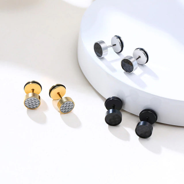 Stainless Steel Checkered Screw Stud Earrings