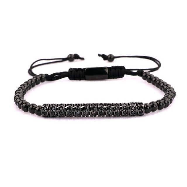 Stainless Steel Beads Black Cubic Zirconia Bracelet