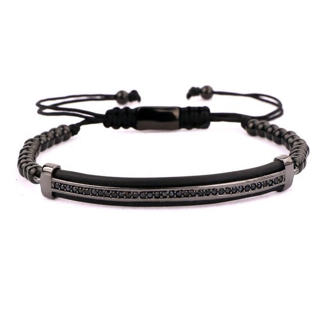 Stainless Steel Beads Black Cubic Zirconia Bracelet