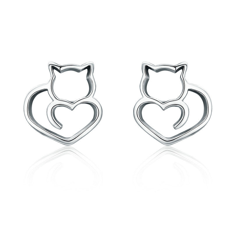 Sterling Silver Cat Tail Love Stud Hypoallergenic Earrings