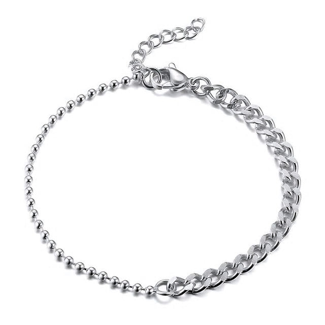 Stainless Steel Street Style Half Beads & Half Curb Chain Bracelet