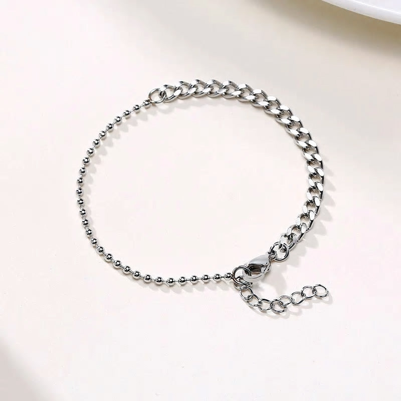 Stainless Steel Street Style Half Beads & Half Curb Chain Bracelet