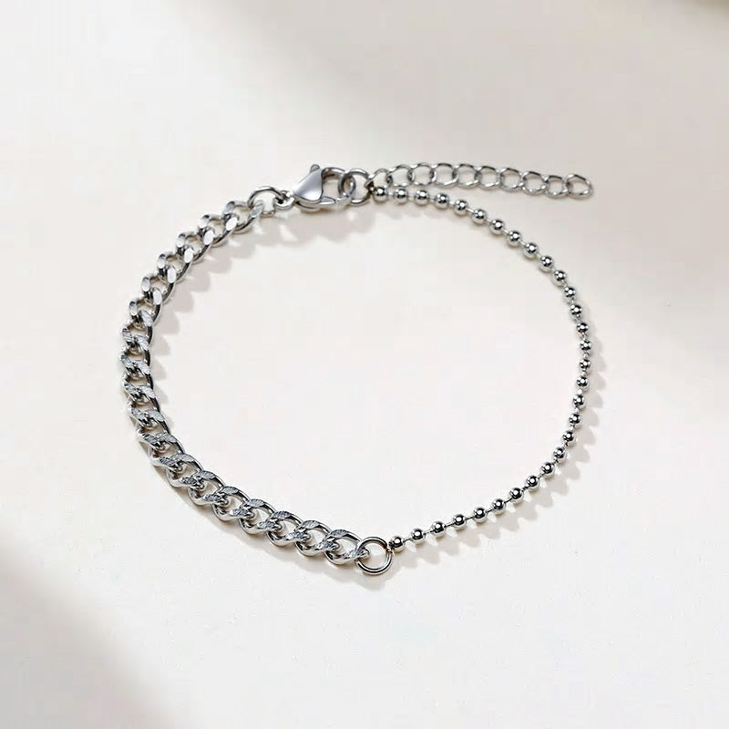 Stainless Steel Street Style Half Beads & Half Curb Chain Bracelet