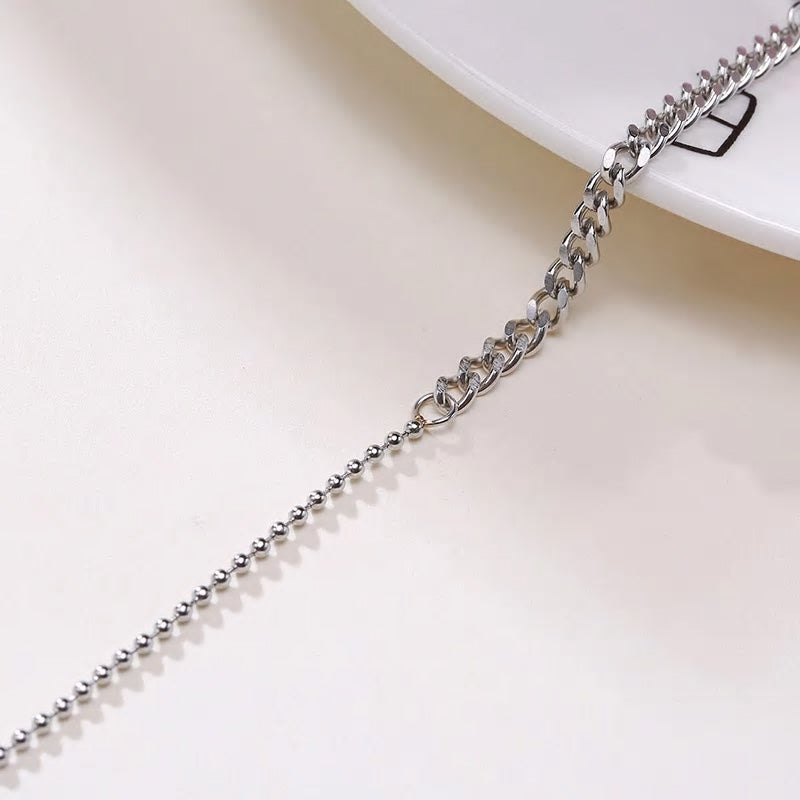 Stainless Steel Street Style Half Beads & Half Curb Chain Bracelet