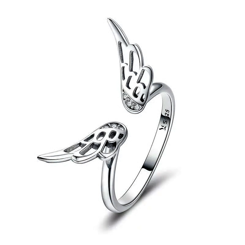 Sterling Silver Feather Wings Adjustable Hypoallergenic Ring