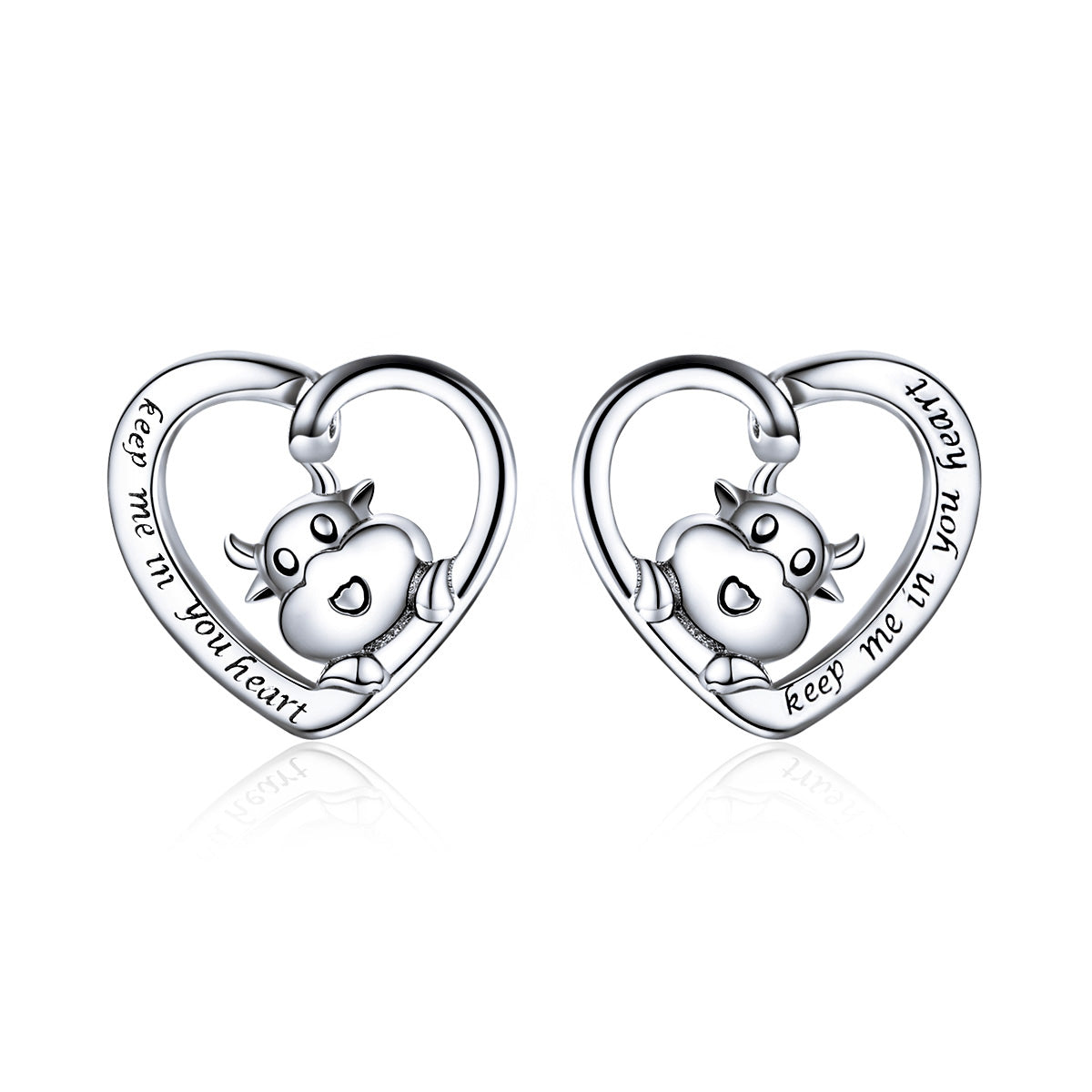 Sterling Silver Cow Heart Stud Hypoallergenic Earrings