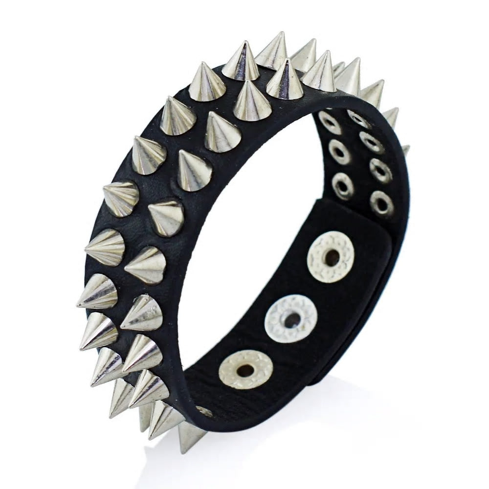 Double Stud Spiked Leather Bracelet