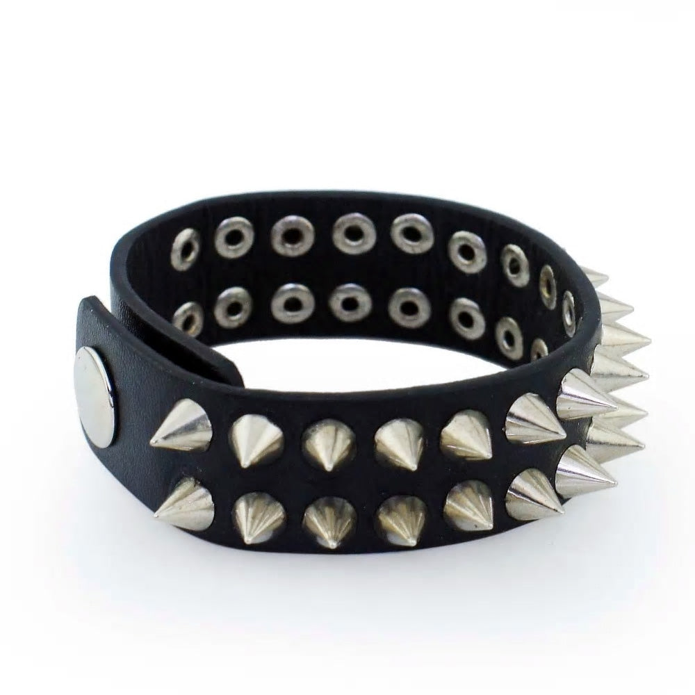 Double Stud Spiked Leather Bracelet