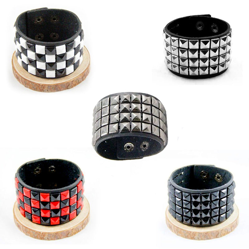 4 Rivet Strips Leather Bracelet
