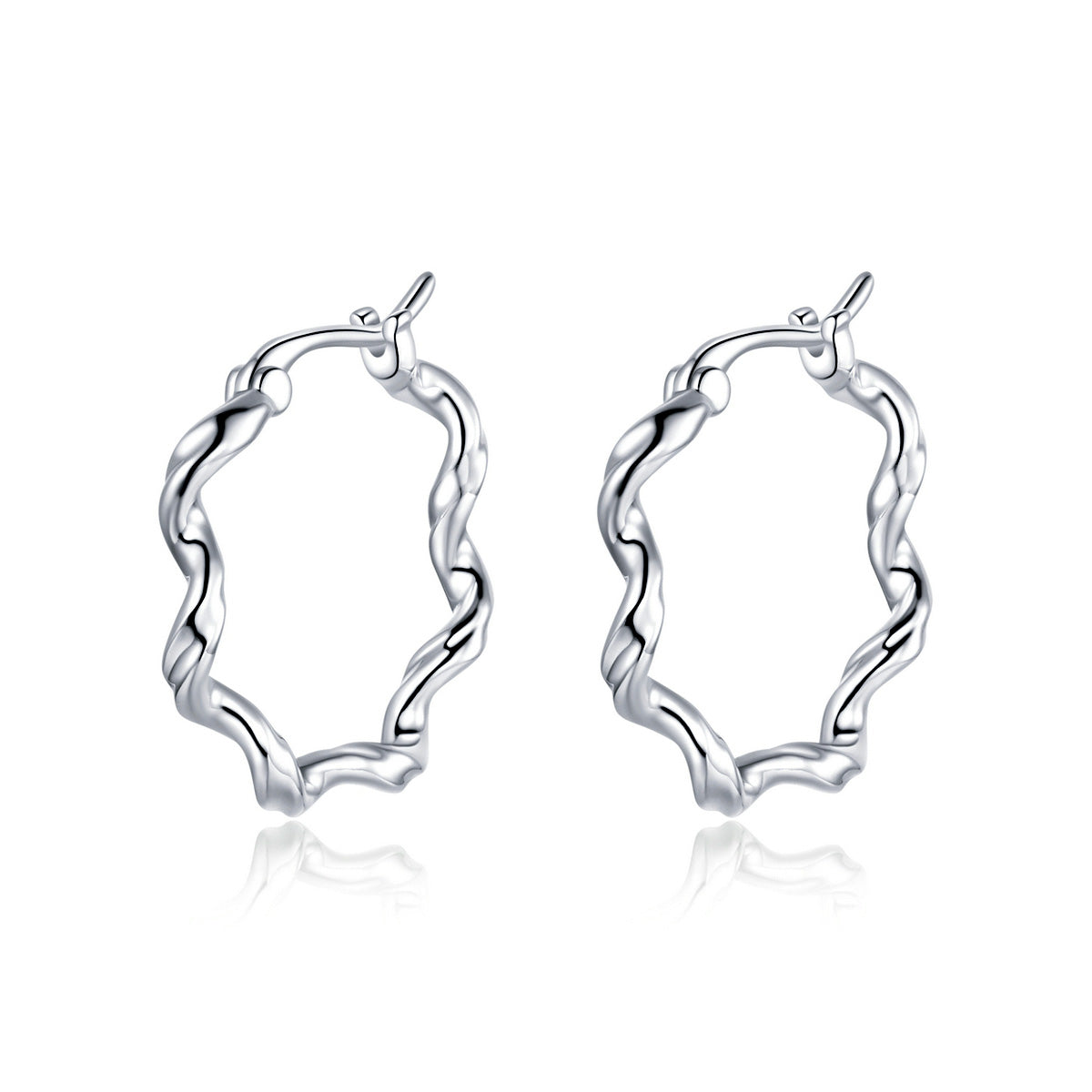 Sterling Silver Wave Huggie Hypoallergenic Earrings