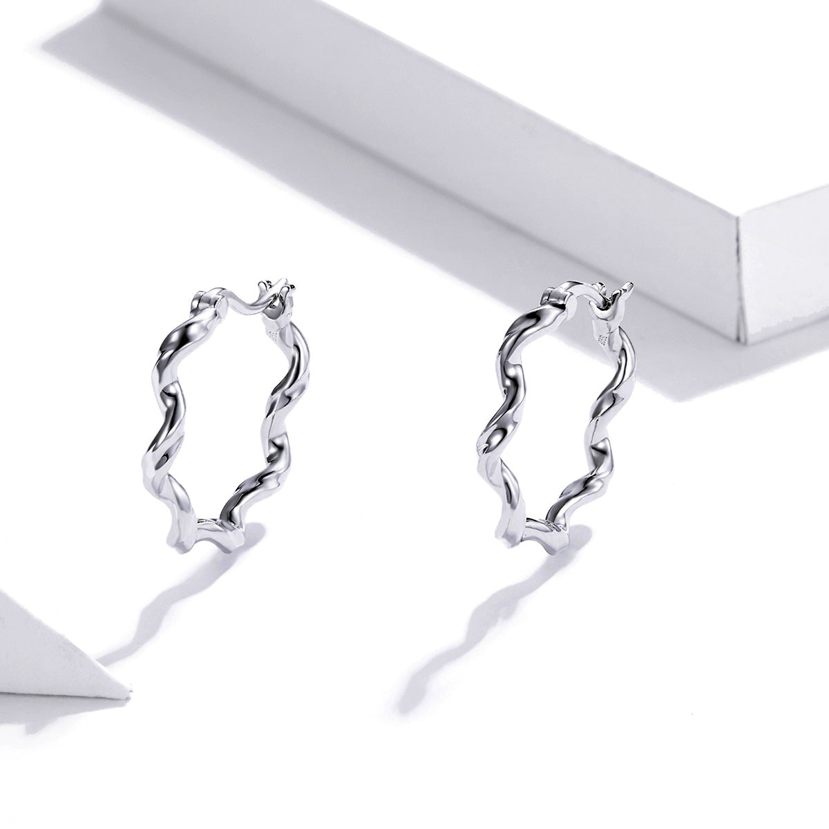 Sterling Silver Wave Huggie Hypoallergenic Earrings