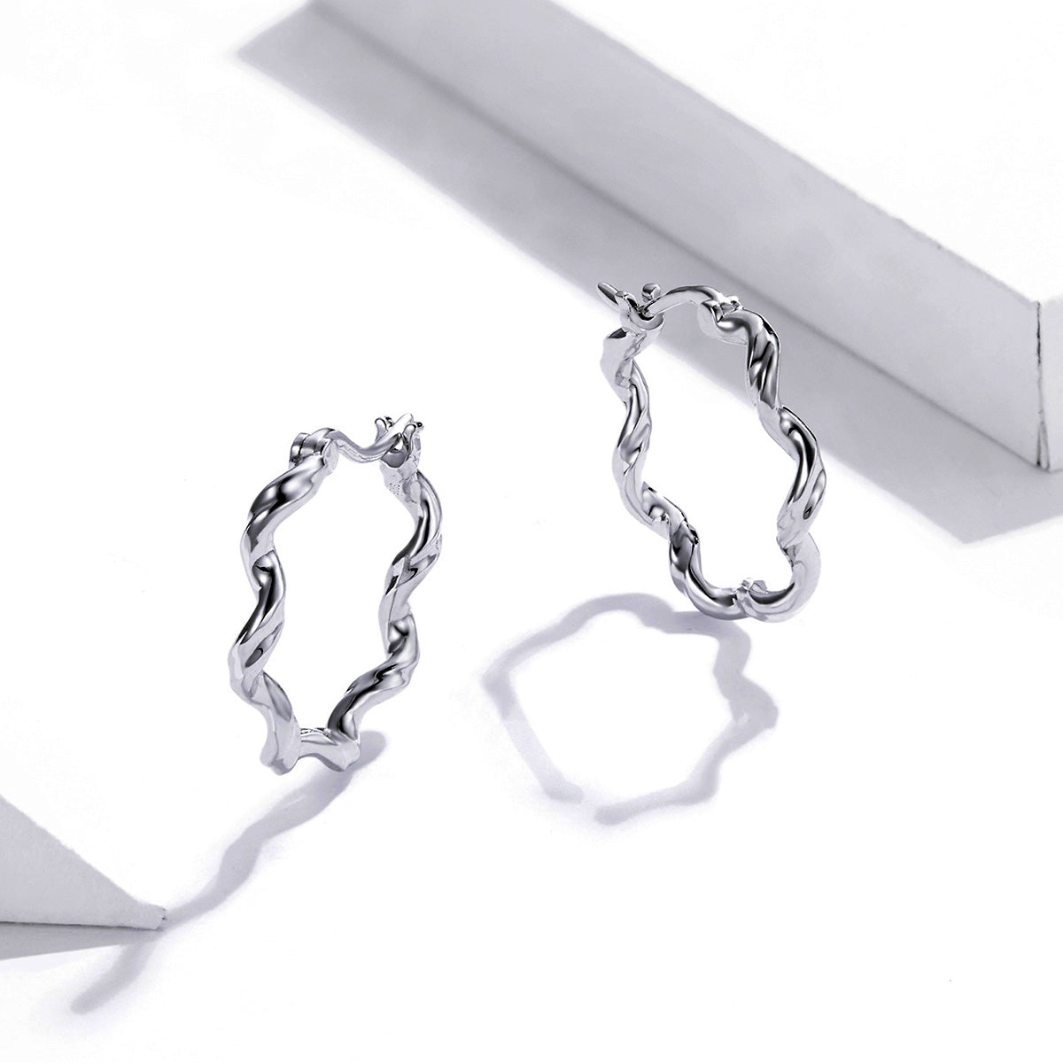 Sterling Silver Wave Huggie Hypoallergenic Earrings