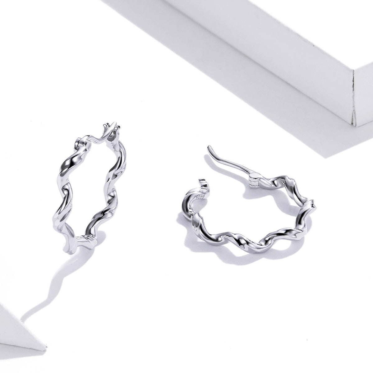 Sterling Silver Wave Huggie Hypoallergenic Earrings