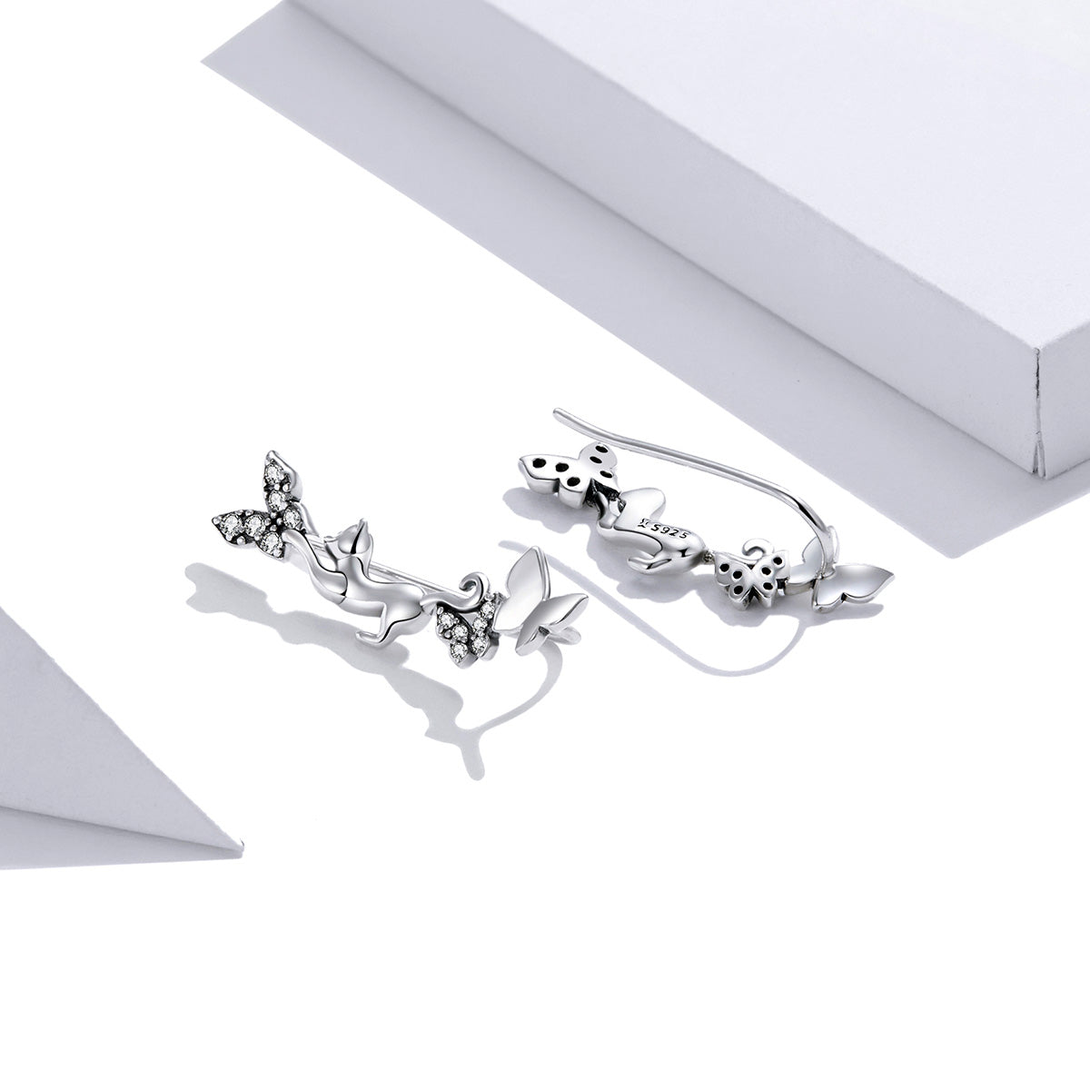 Sterling Silver Cat & Butterfly Hook Hypoallergenic Earrings