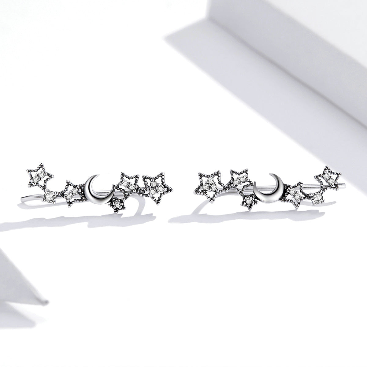 Sterling Silver Moon & Stars Hook Hypoallergenic Earrings