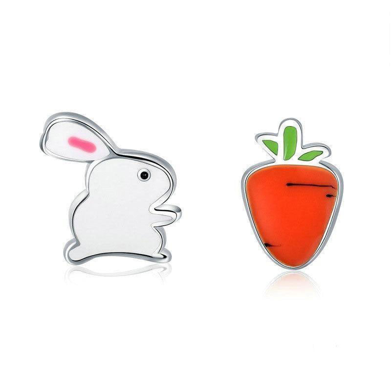 Sterling Silver Rabbit & Carrot Stud Hypoallergenic Earrings