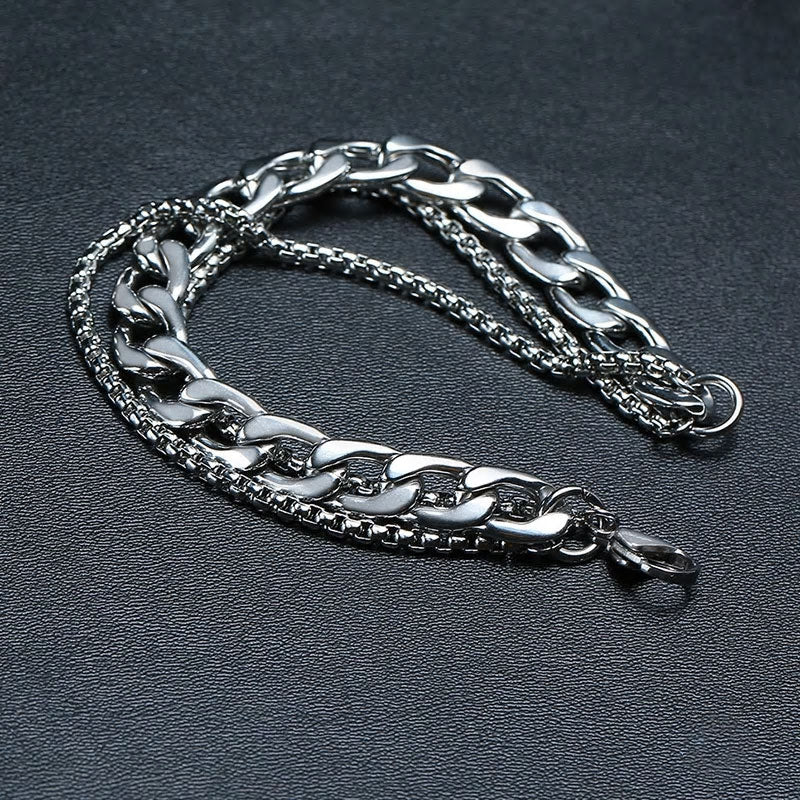 Stainless Steel Triple Layer Miami Curb & Box Chain Bracelet