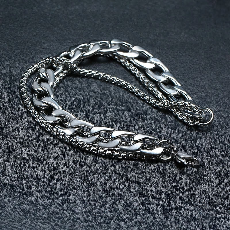 Stainless Steel Triple Layer Curb & Box Chain Bracelet