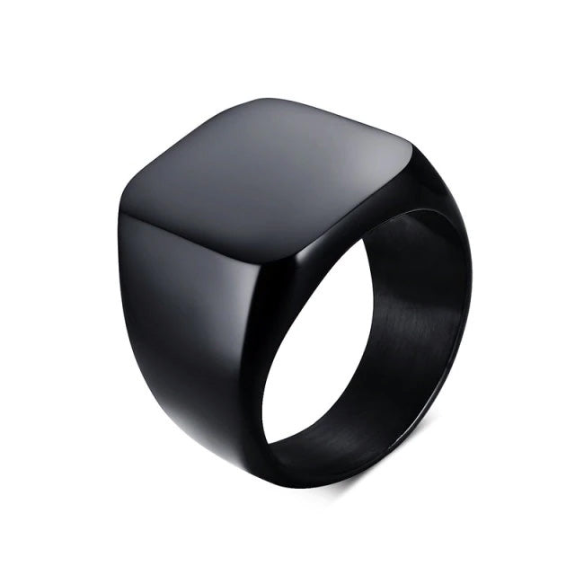 Stainless Steel Oxidised Tone Square Plain Signet Ring