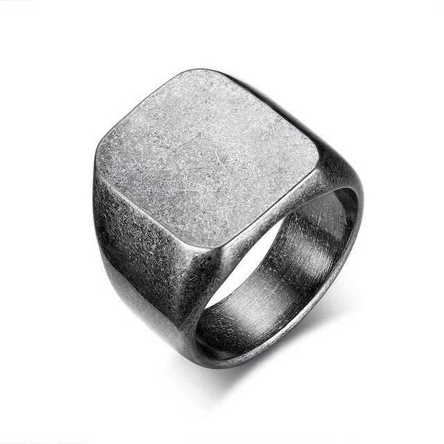 Stainless Steel Oxidised Tone Square Plain Signet Ring