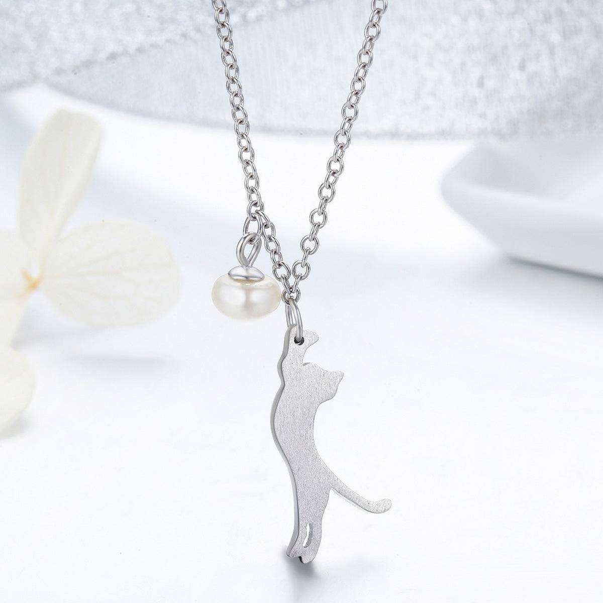 Sterling Silver Playful Cat Hypoallergenic Necklace