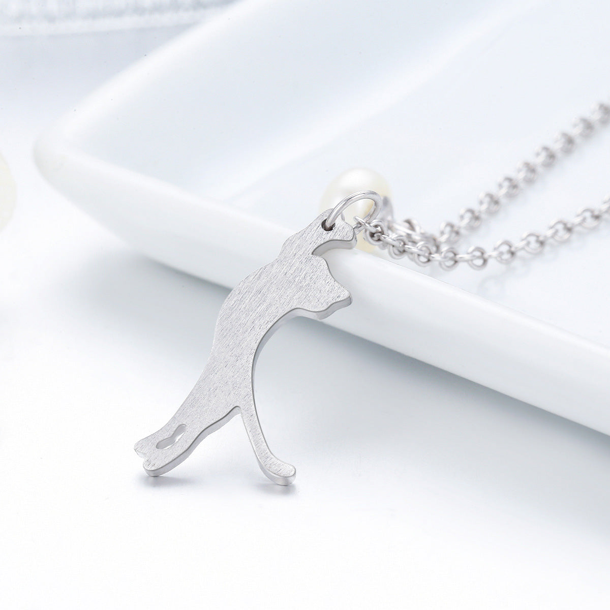 Sterling Silver Playful Cat Hypoallergenic Necklace