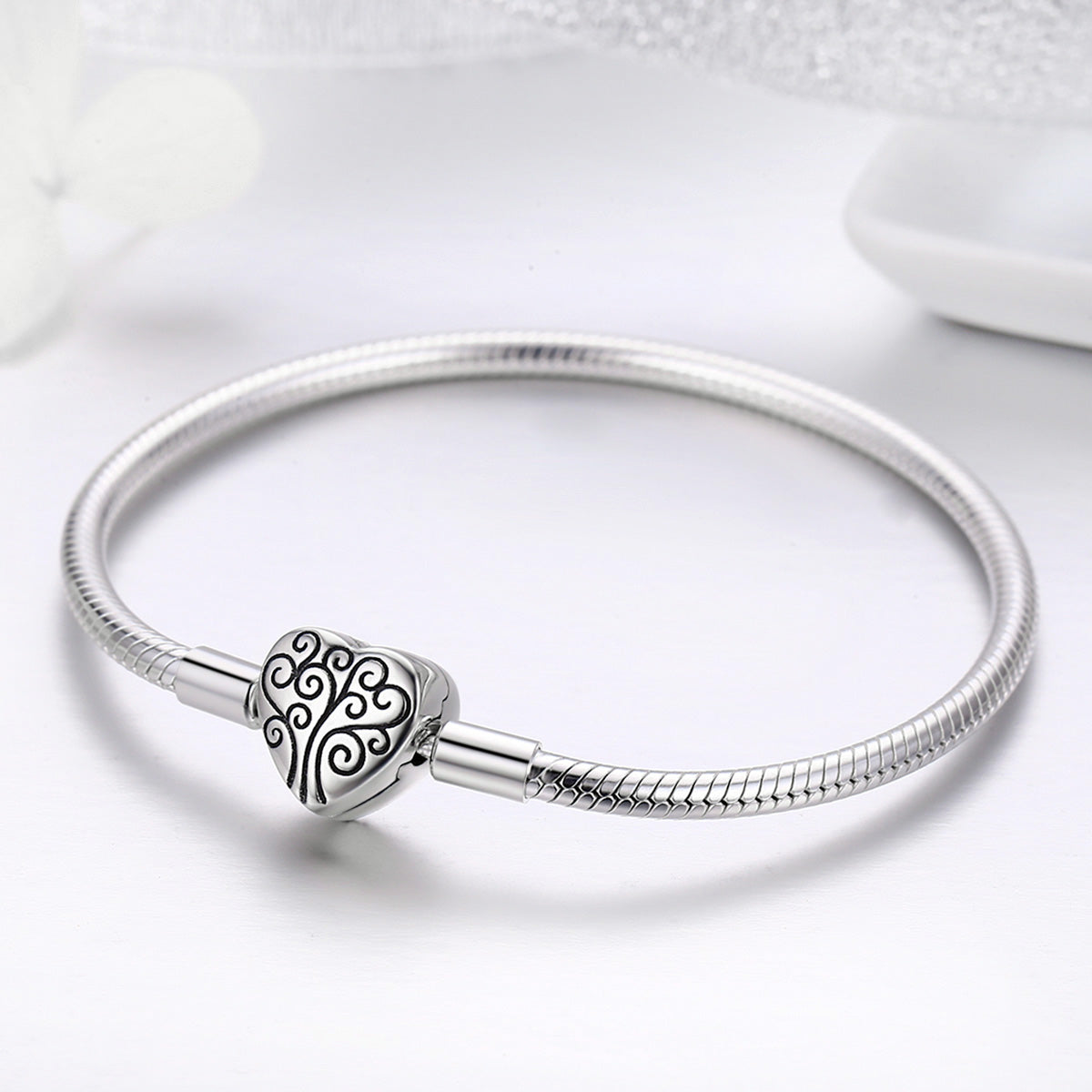 Sterling Silver Tree Of Life Heart Charm Hypoallergenic Bracelet