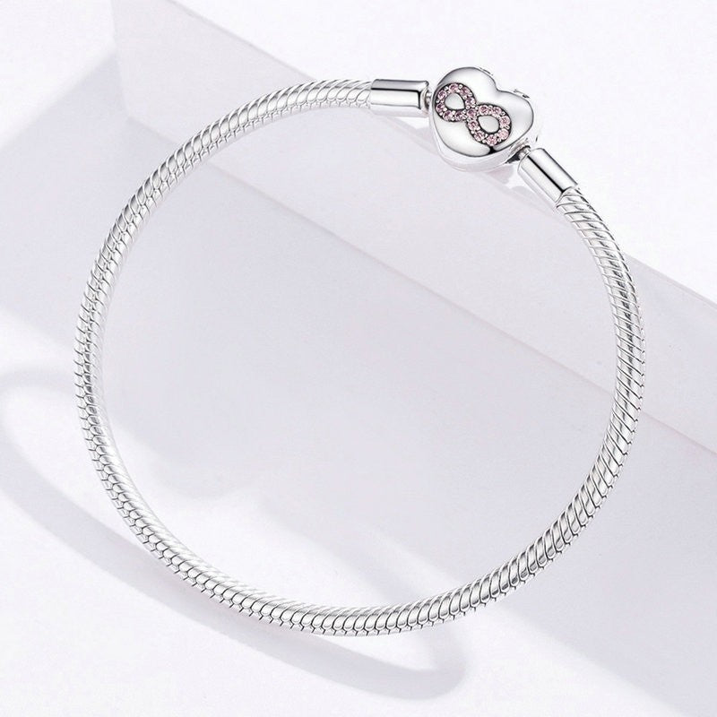 Sterling Silver Infinity Heart Charm Hypoallergenic Bracelet