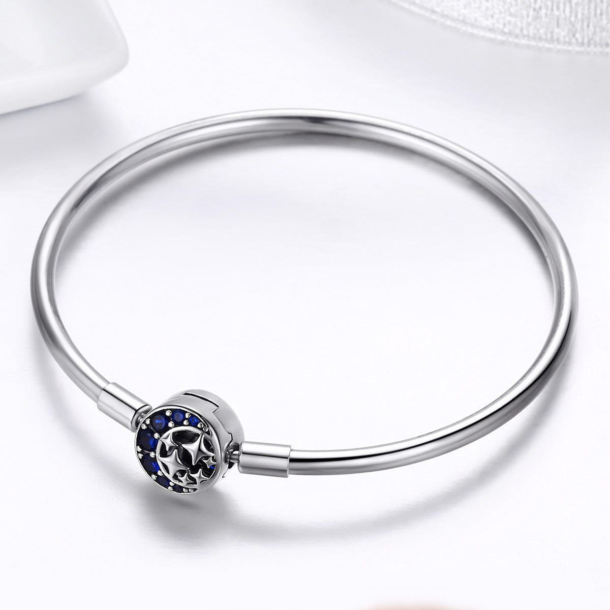 Sterling Silver Moon & Stars Charm Hypoallergenic Bracelet