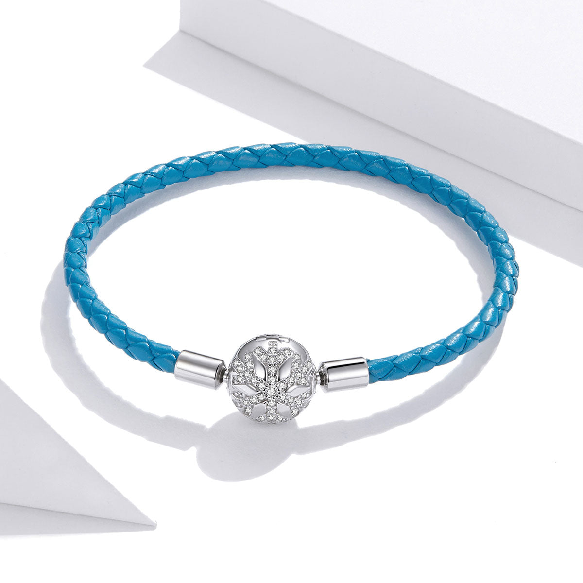 Sterling Silver & Leather Snowflake Charm Hypoallergenic Bracelet