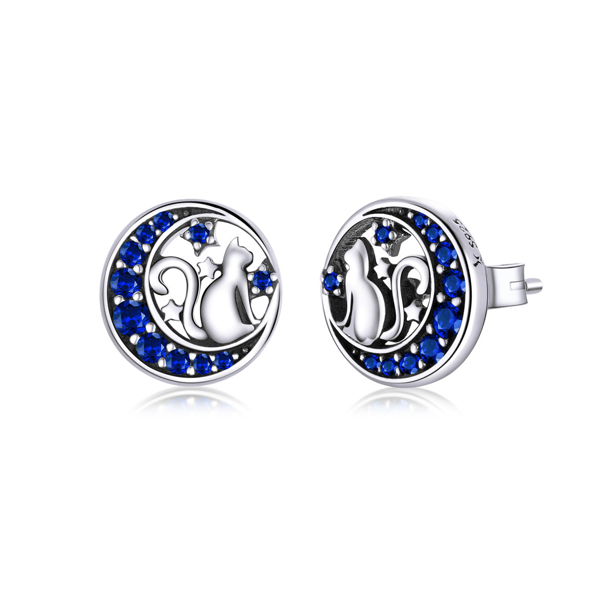 Sterling Silver Mystical Cat Stud Hypoallergenic Earrings