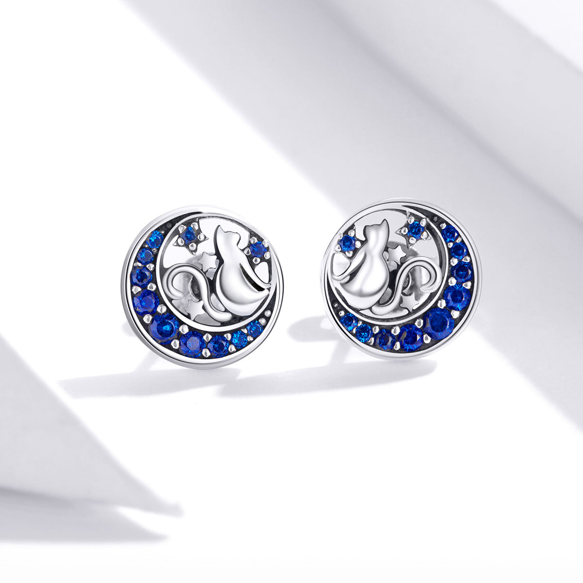 Sterling Silver Mystical Cat Stud Hypoallergenic Earrings