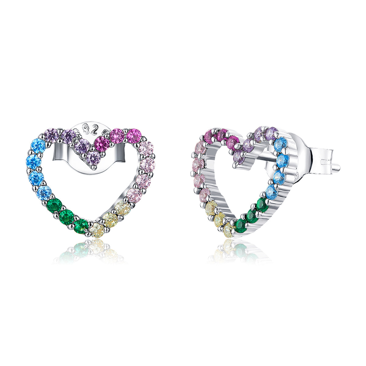 Sterling Silver Rainbow Heart Stud Hypoallergenic Earrings
