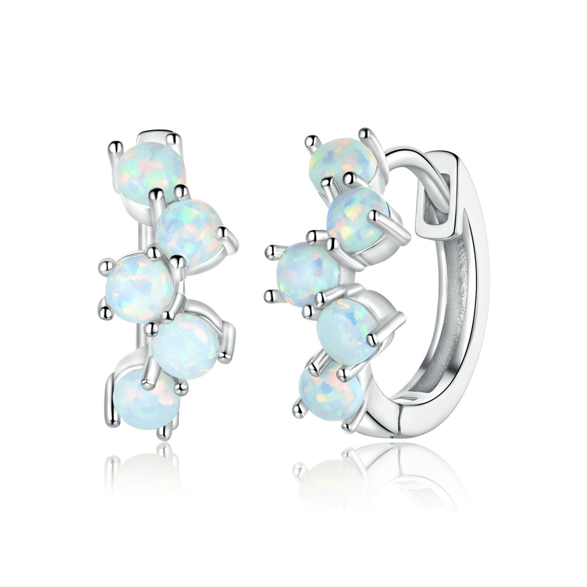 Sterling Silver Opal Huggie Hypoallergenic Earrings