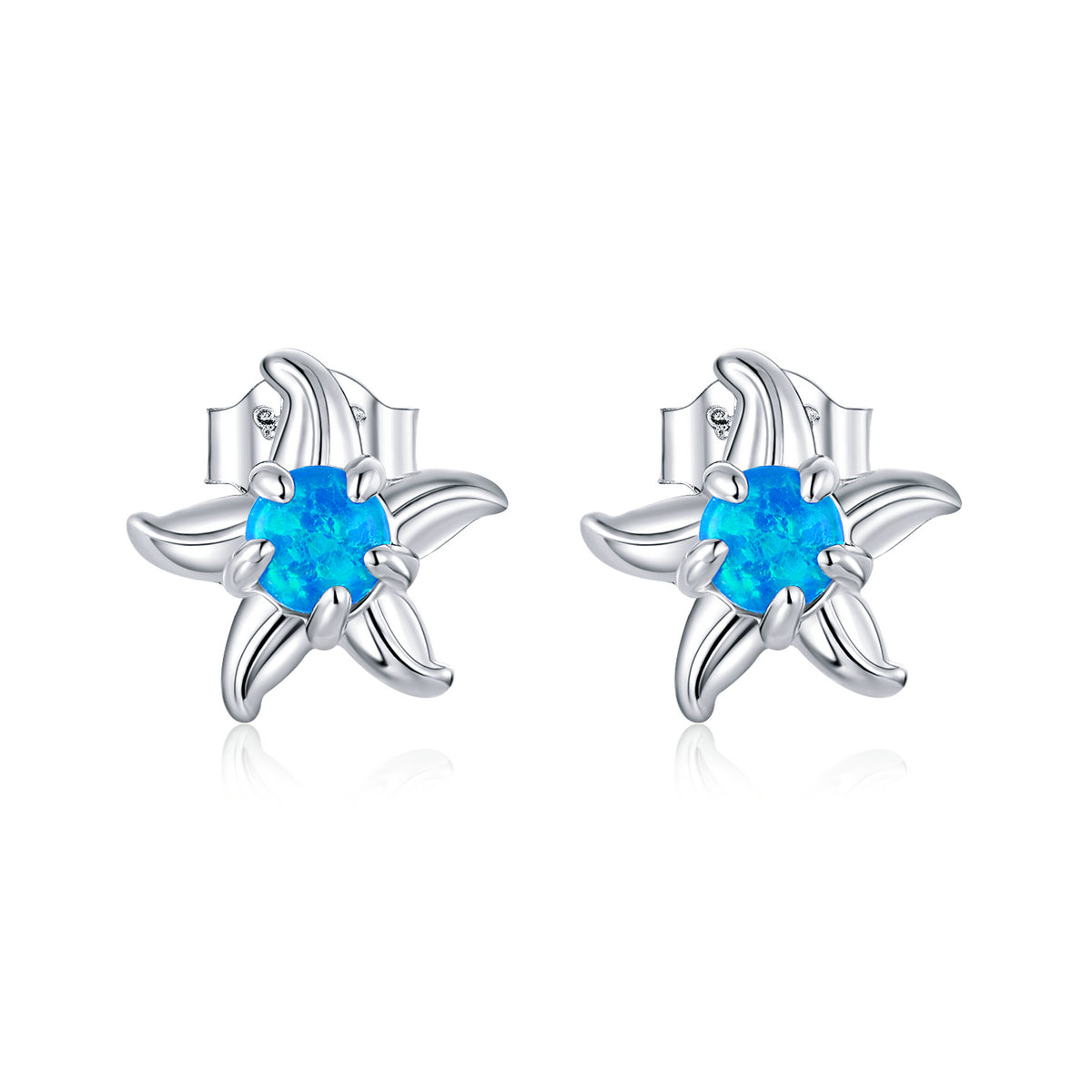 Sterling Silver Starfish Blue Opal Stud Hypoallergenic Earrings