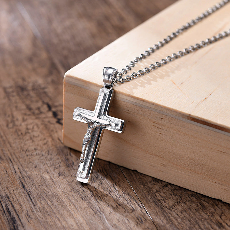 Stainless Steel Jesus Triple Crucifix Necklace