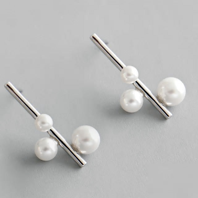Sterling Silver Geometric Pearl Eardrops Stud Hypoallergenic Earrings - Various