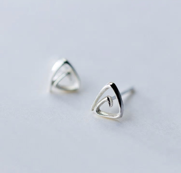 Sterling Silver Spiral Triangle Stud Hypoallergenic Earrings