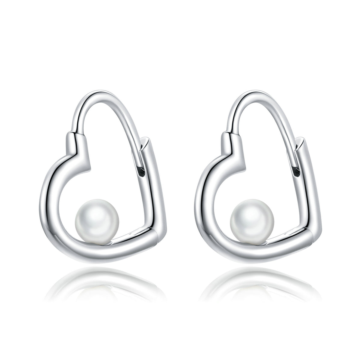 Sterling Silver Pearl Heart Huggie Hypoallergenic Earrings