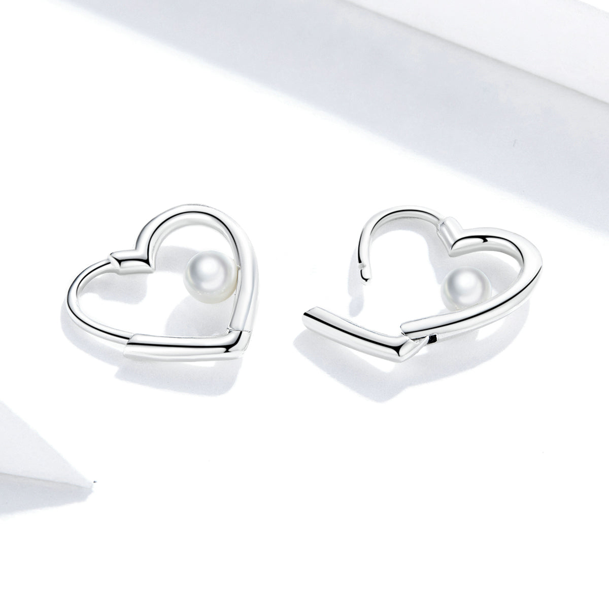 Sterling Silver Pearl Heart Huggie Hypoallergenic Earrings