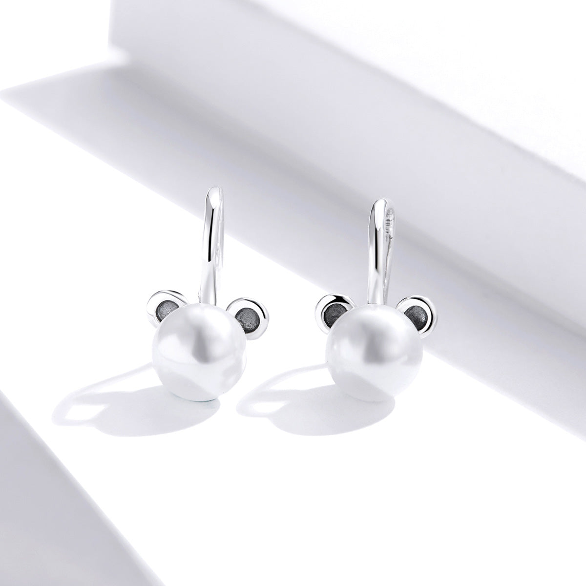 Sterling Silver Pearl Bear Hook Hypoallergenic Earrings