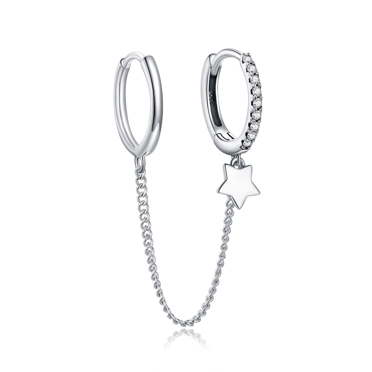 Sterling Silver Link Chain Star Huggie Hypoallergenic Earring (Single)