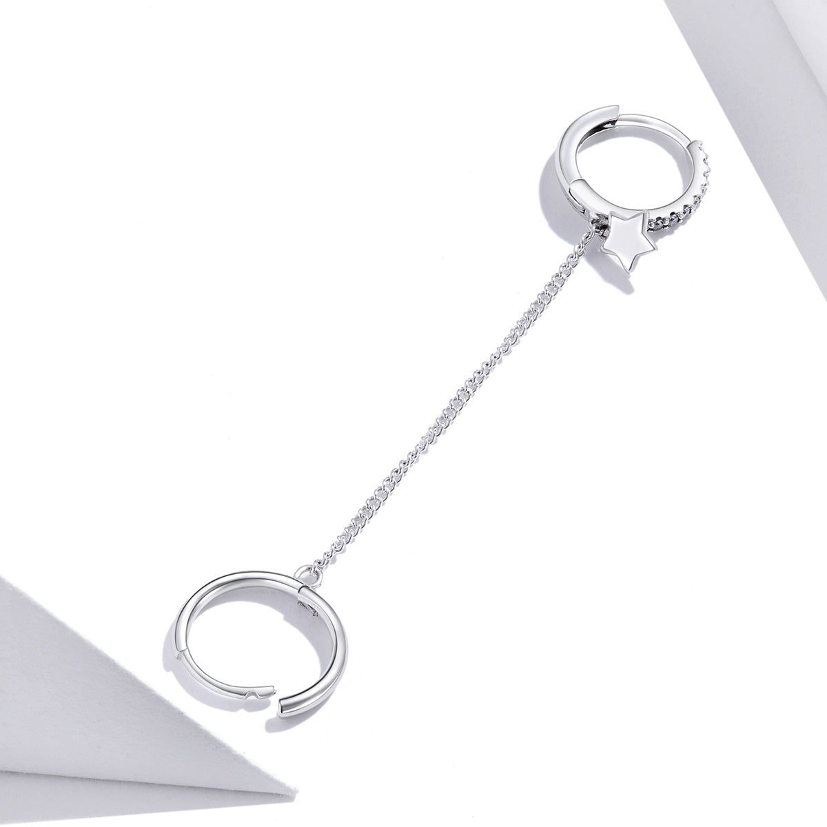 Sterling Silver Link Chain Star Huggie Hypoallergenic Earring (Single)