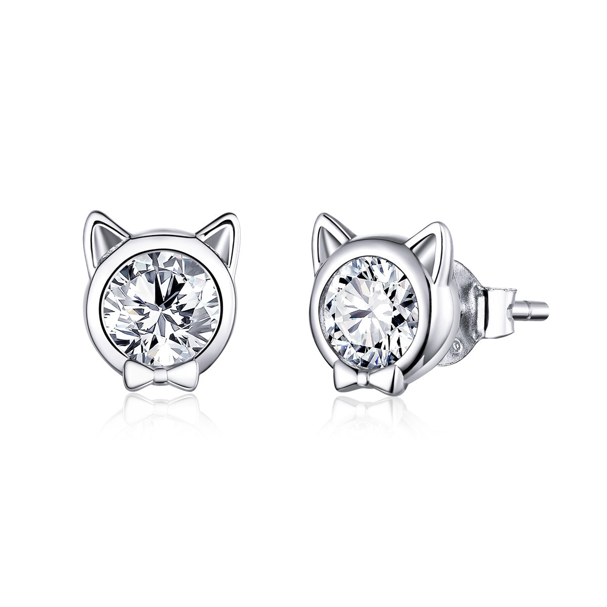 Sterling Silver Cat In A Tie Stud Hypoallergenic Earrings