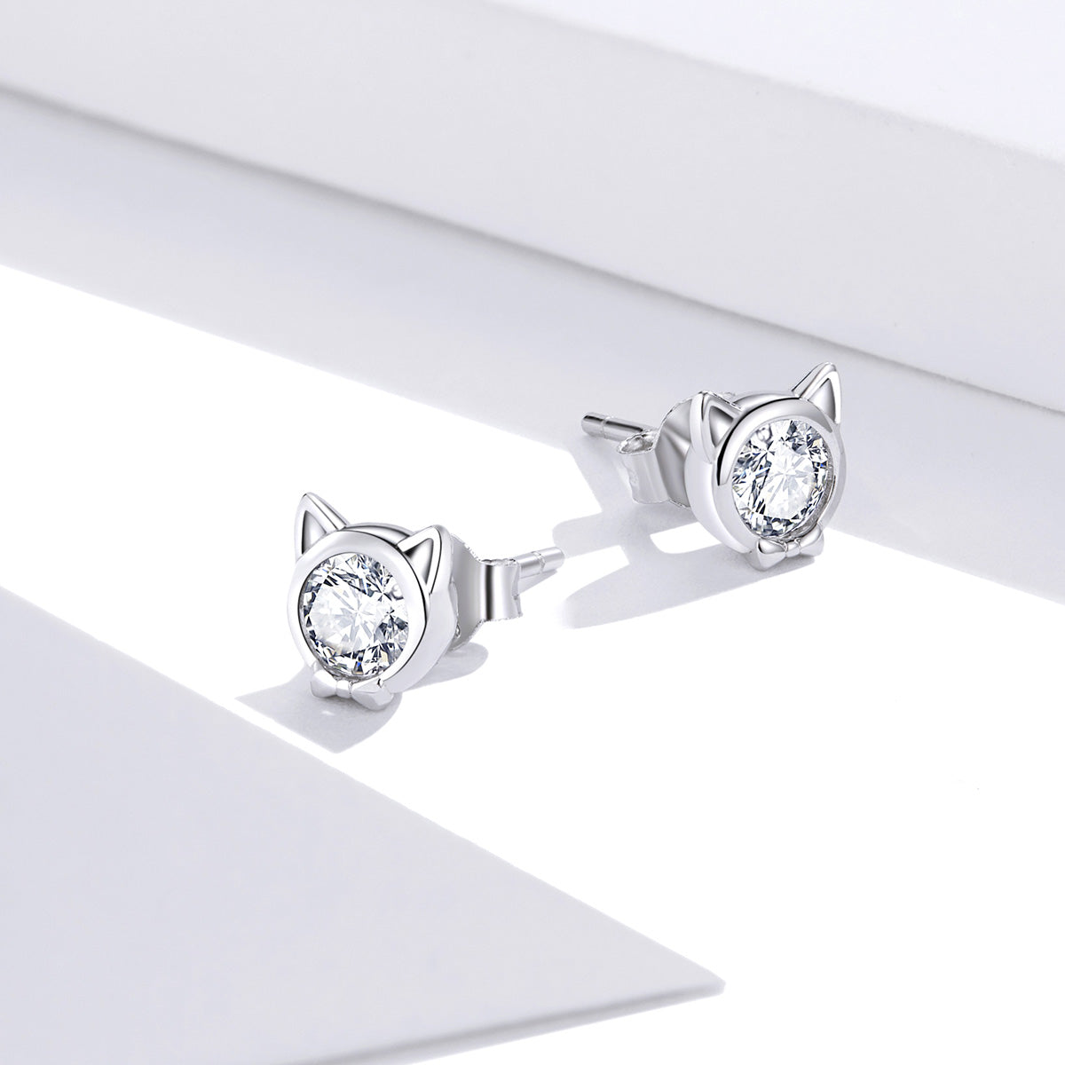 Sterling Silver Cat In A Tie Stud Hypoallergenic Earrings