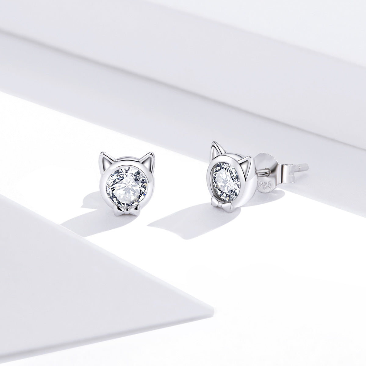 Sterling Silver Cat In A Tie Stud Hypoallergenic Earrings