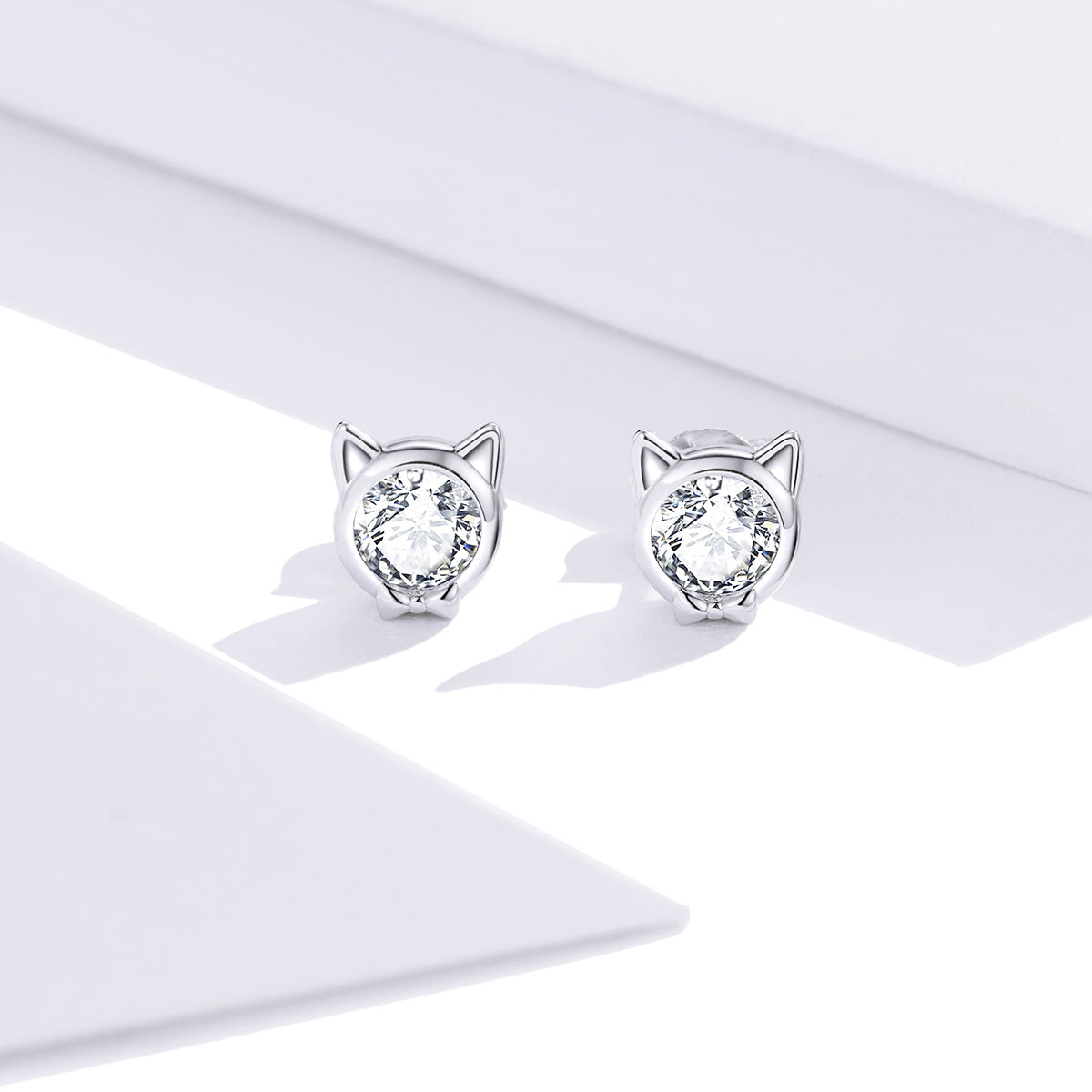 Sterling Silver Cat In A Tie Stud Hypoallergenic Earrings